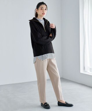 ANY 【ストレッチ/ウエストゴム】エニィーヒート テーパードパンツ ベージュ