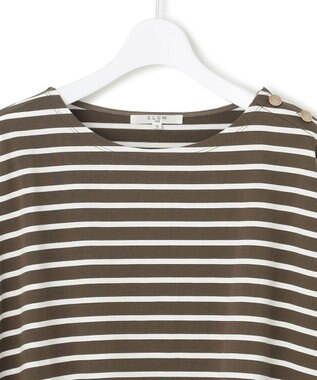 23区 S 【SLOW/一部店舗限定】ギザコットンボーダー ラウンドネックカットソー モカxオフホワイトボーダー