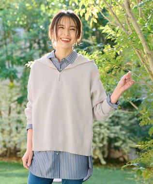 ANY 【洗濯機可】ハーフジップアップ ニットフーディ オイスター