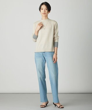 J.PRESS LADIES L SOFT TOUCH WOOL ブロッキング ニット ベージュ×グレー系