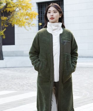 SHARE PARK LADIES 【LADIES】ボアフリースロングカーディガン オリーブ