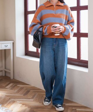 WEGO ハーフジップショートニットプルオーバー 柄1