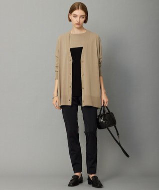 ICB 【洗える】ヴィスコースワイド Vネックカーディガン ライトモカ系