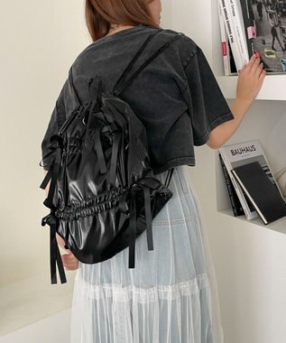 WEGO ドロストリボンギャザーナップサック ブラック