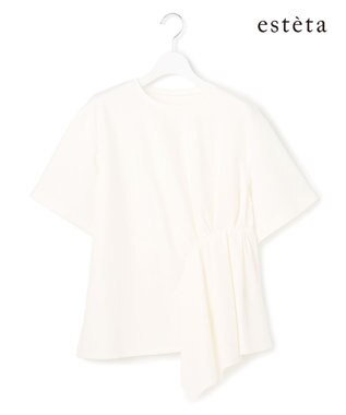 23区 【エステータ】コットンコンプレッシャージャージー タックデザイン カットソー ホワイト系