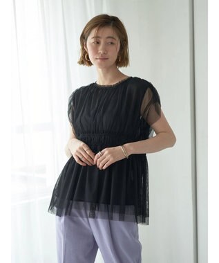 YECCA VECCA チュールギャザーブラウス Brown