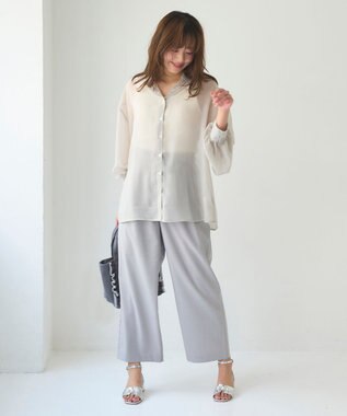 Feroux 【洗える】セミワイド パンツ ベージュ系