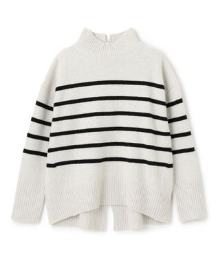 UNFILO カシミヤブレンド ハイネックニット グレーボーダー