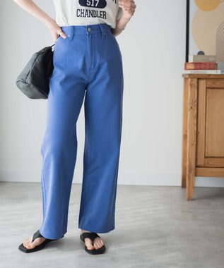 WEGO カラーウエストフィットワイドストレートパンツ ブルー