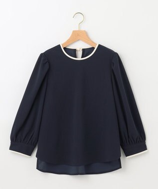 組曲 【洗える】バイカラージョーゼットバックリボン ブラウス ネイビー系
