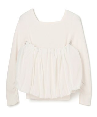 GRACE CONTINENTAL タフタケープ付ニットトップ ホワイト