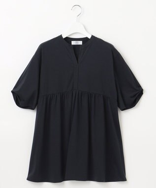 J.PRESS LADIES 【洗える】プレーティング キーネック カットソー ネイビー系