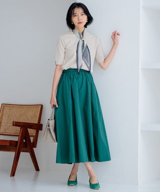 23区 【洗える】ルミエールタフタ フレアスカート ダークグリーン系