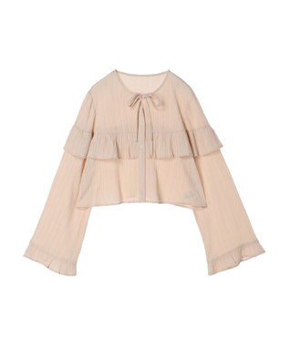 earth music&ecology フリル切替えショートブラウス Pink Beige