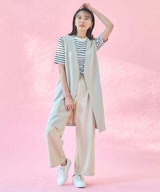 ANY L 【ウエストゴム】イージケア美脚パンツ ワイド サンドベージュ