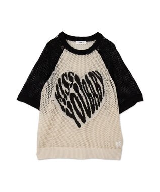 WEGO ハートロゴビッグメッシュニットT ブラック