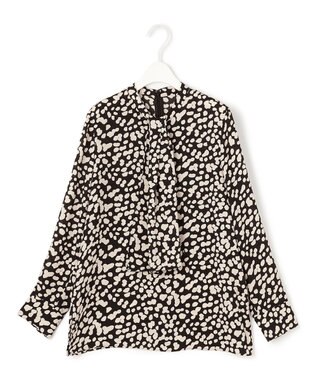 ICB 【WEB限定カラーあり・速乾・洗える】BackSatinAmunzen スカーフタイブラウス ブラック柄系