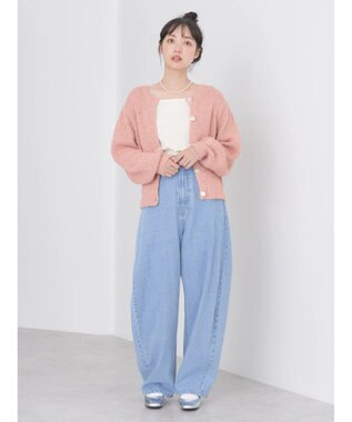 earth music&ecology カールヤーンカーディガン Salmon Pink