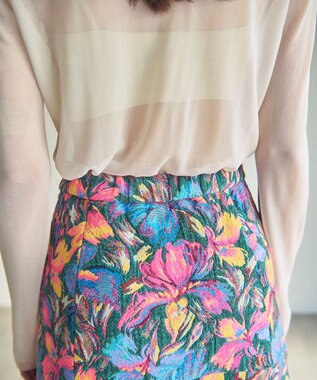 GRACE CONTINENTAL フラワージャガードフレアスカート ブルー