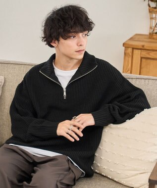 WEGO ルーズフィットハーフZIPプルオーバー ブラック