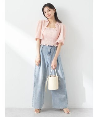 earth music&ecology ＳＥＴ２点シアークロップドシャツ×シャーリングタンク Pink