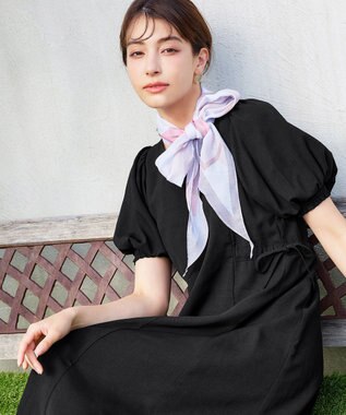 Tiaclasse 【洗える】バルーンスリーブサイドギャザーワンピース ブラック