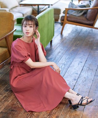 Tiaclasse 【洗える】バルーンスリーブサイドギャザーワンピース ピンク