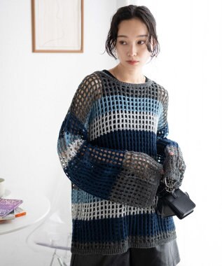 WEGO ビッグメッシュニットプルオーバー ブルー