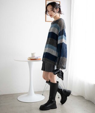 WEGO ビッグメッシュニットプルオーバー ブルー