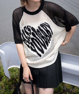 WEGO ハートロゴビッグメッシュニットT