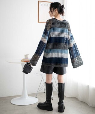 WEGO ビッグメッシュニットプルオーバー ブルー