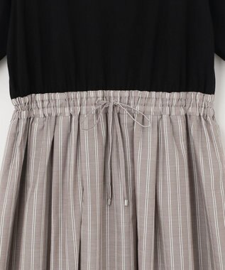 ANY SIS 【洗える】エンブロイダリーコンビ ワンピース ブラック×モカストライプ