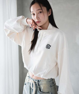 WEGO 【新色追加】ドロストデザインハーフZIPスウェット ホワイトその他