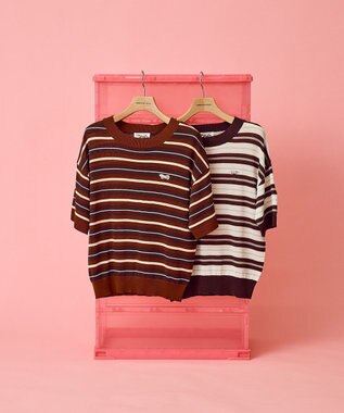 AMERICAN HOLIC 【PENNEY'S】レトロボーダー半袖ニット Orange