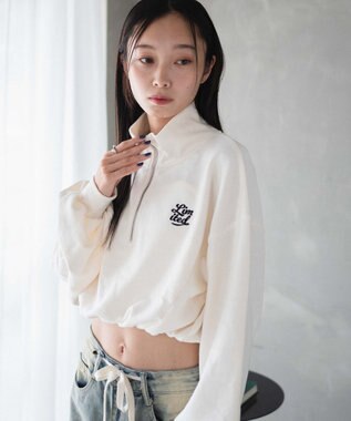 WEGO 【新色追加】ドロストデザインハーフZIPスウェット ホワイトその他