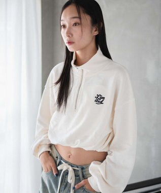 WEGO 【新色追加】ドロストデザインハーフZIPスウェット ホワイトその他