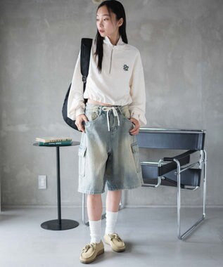 WEGO 【新色追加】ドロストデザインハーフZIPスウェット ホワイトその他