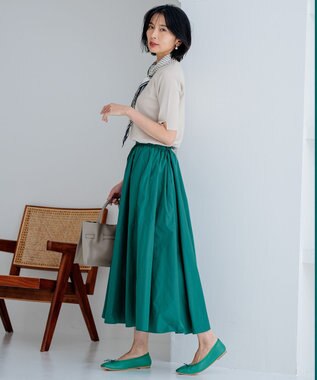 23区 【洗える】ルミエールタフタ フレアスカート ダークグリーン系