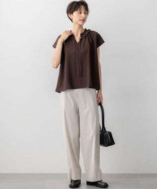 23区 【WEB&一部店舗限定】ライトタンブラー ギャザー フリル ブラウス ダークブラウン系