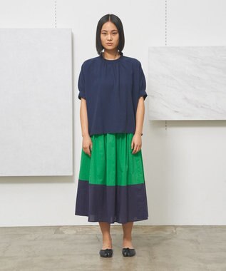 J.PRESS YORK STREET 【WOMEN】バイカラーギャザー スカート グリーン系1