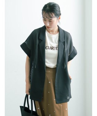 Te chichi 【イージーケア/マシンウォッシャブル】メッシュフレンチスリーブジャケット ブラック