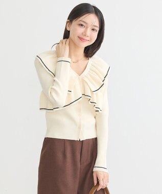 earth music&ecology Ｖネックフリルニットカーディガン Ivory
