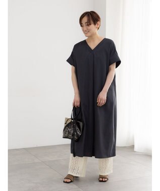 Te chichi 麻調サックワンピース