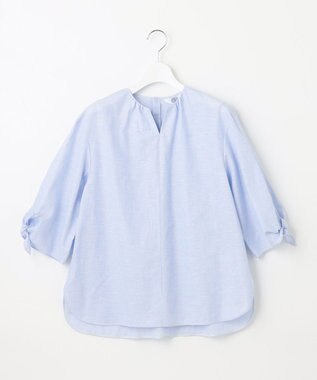 J.PRESS LADIES L 【洗える・吸水】 BEZピンチェック キーネック ブラウス サックスブルー系3