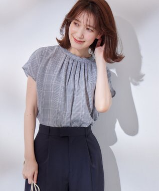 ANY 【洗濯機可能】プリントブラウス グレー系チェック