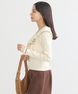 earth music&ecology Ｖネックフリルニットカーディガン Ivory