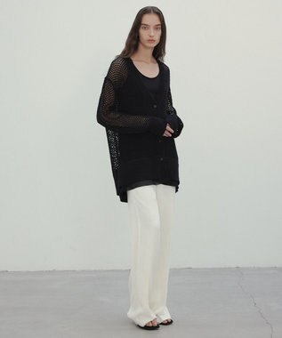 BEIGE， 【洗える】ALOE / コットンメッシュVネックミドル丈カーディガン Black