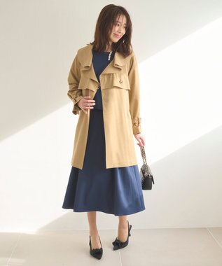 Feroux 【洗える】ラッフルカラーミドル丈 トレンチ キャメル系