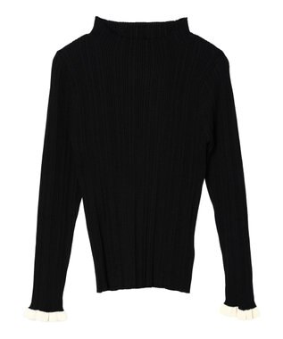 earth music&ecology 配色フリルニットプルオーバー Black