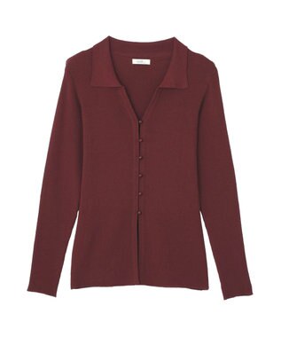 earth music&ecology スキッパー衿リブカーディガン Bordeaux